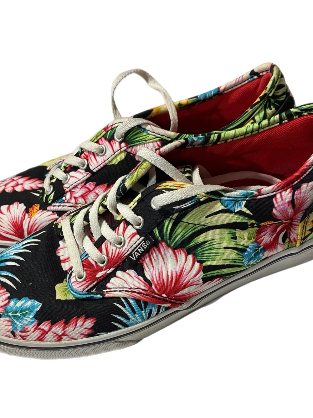 Vans Black Tropical Floral Canvas Sneakers with Red Lining